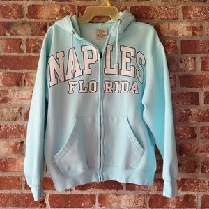 Light Blue Naples Florida Full Zip Long Sleeve Hoodie